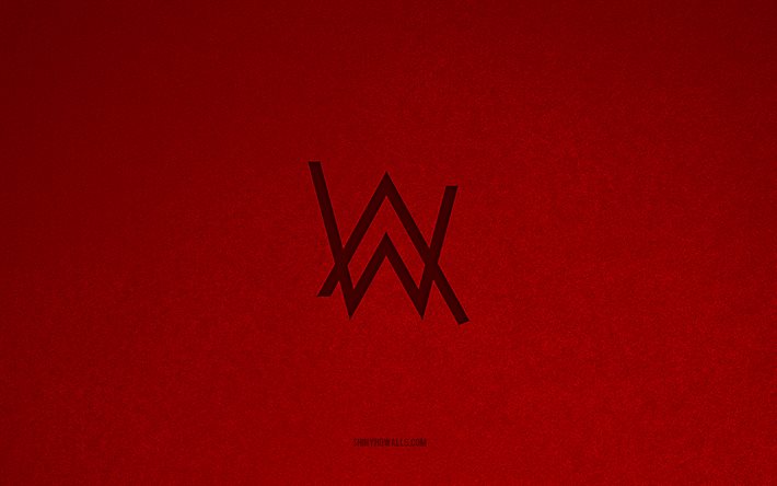 alan walker logo, 4k, musique logos, alan walker emblème, texture de pierre rouge, alan walker, marques de musique, alan walker signe, fond de pierre rouge