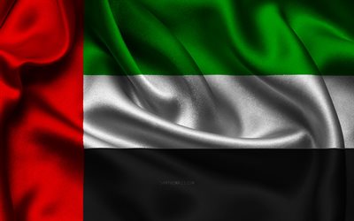 United Arab Emirates flag, 4K, Asian countries, satin flags, flag of United Arab Emirates, Day of United Arab Emirates, wavy satin flags, UAE flag, United Arab Emirates national symbols, Asia, United Arab Emirates