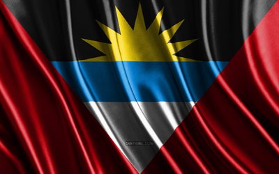 bandeira de antígua e barbuda, 4k, bandeiras 3d de seda, países da américa do norte, dia de antígua e barbuda, ondas de tecido 3d, bandeiras onduladas de seda, antígua e barbuda, américa do norte