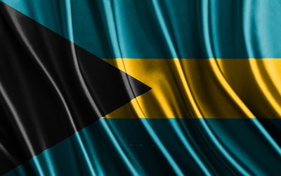 Flag of Bahamas, 4k, silk 3D flags, Countries of North America, Day of Bahamas, 3D fabric waves, Bahamian flag, silk wavy flags, Bahamas flag, North American countries, Bahamian national symbols, Bahamas, North America
