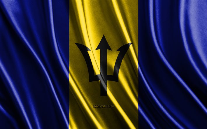 Flag of Barbados, 4k, silk 3D flags, Countries of North America, Day of Barbados, 3D fabric waves, Barbadian flag, silk wavy flags, Barbados flag, North American countries, Barbadian national symbols, Barbados, North America
