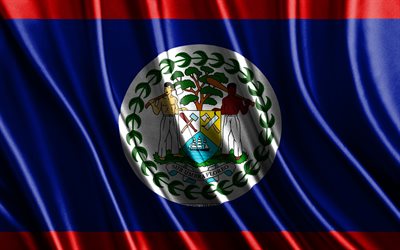 Flag of Belize, 4k, silk 3D flags, Countries of North America, Day of Belize, 3D fabric waves, Belizean flag, silk wavy flags, Belize flag, North American countries, Belizean national symbols, Belize, North America