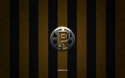 Providence Bruins logo, American hockey team, AHL, yellow black carbon background, Providence Bruins emblem, hockey, Providence Bruins, USA, Providence Bruins silver metal logo