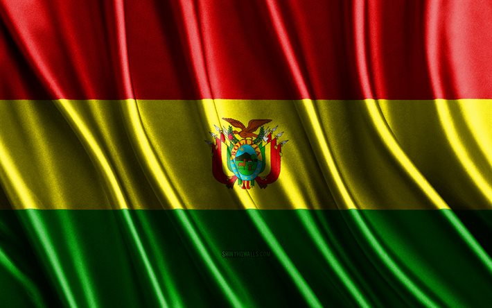 bandiera della bolivia, 4k, bandiere 3d di seta, paesi del sud america, giornata della bolivia, onde di tessuto 3d, bandiera boliviana, bandiere ondulate di seta, simboli nazionali boliviani, bolivia, sud america