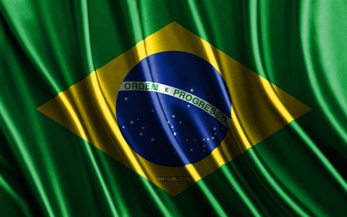 ブラジルの国旗, 4k, 絹の 3d 旗, 南アメリカの国, ブラジルの日, 3dファブリックウェーブ, 絹の波状の旗, ブラジルの国のシンボル, ブラジル, 南アメリカ