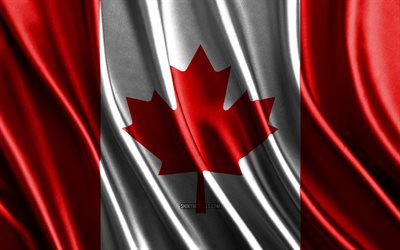 drapeau du canada, 4k, soie 3d drapeaux, pays d'amérique du nord, jour du canada, tissu 3d vagues, drapeau canadien, drapeaux ondulés de soie, symboles nationaux canadiens, canada, amérique du nord