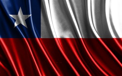 チリの国旗, 4k, 絹の 3d 旗, 南アメリカの国, チリの日, 3dファブリックウェーブ, チリの旗, 絹の波状の旗, チリの国のシンボル, チリ, 南アメリカ