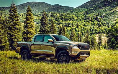 Nissan Frontier, 4k, mountains, 2022 cars, offroad, SUVs, pickups, HDR, 2022 Nissan Frontier, japanese cars, Nissan