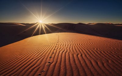 désert, soirée, coucher de soleil, dunes de sable, vagues de sable, sable, beau coucher de soleil, afrique