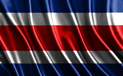Flag of Costa Rica, 4k, silk 3D flags, Countries of North America, Day of Costa Rica, 3D fabric waves, Costa Rican flag, silk wavy flags, Costa Rica flag, North American countries, Costa Rican national symbols, Costa Rica, North America