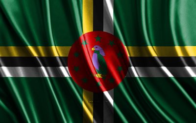 Flag of Dominica, 4k, silk 3D flags, Countries of North America, Day of Dominica, 3D fabric waves, Dominican flag, silk wavy flags, Dominica flag, North American countries, Dominican national symbols, Dominica, North America