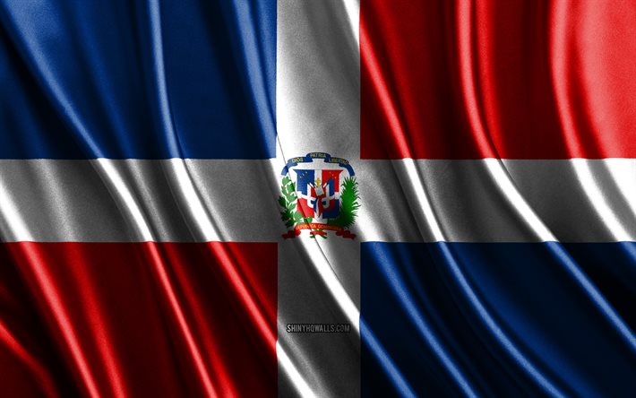 bandeira da república dominicana, 4k, bandeiras 3d de seda, países da américa do norte, dia da república dominicana, ondas de tecido 3d, bandeiras onduladas de seda, símbolos nacionais da república dominicana, república dominicana