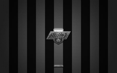 Ontario Reign logo, American hockey team, AHL, white black carbon background, Ontario Reign emblem, hockey, Ontario Reign, USA, Ontario Reign silver metal logo