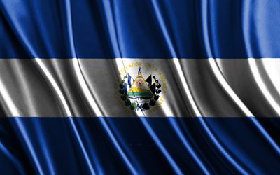 サルバドールの旗, 4k, 絹の 3d 旗, 北米の国, サルバドールの日, 3dファブリックウェーブ, エルサルバドルの旗, 絹の波状の旗, 北米諸国, エルサルバドルの国のシンボル, サルバドール, 北米