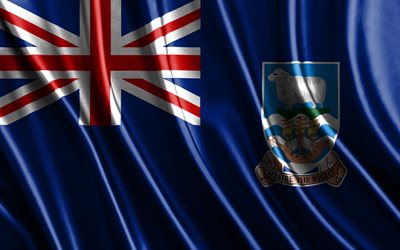 フォークランド諸島の旗, 4k, 絹の 3d 旗, 南アメリカの国, フォークランド諸島の日, 3dファブリックウェーブ, 絹の波状の旗, フォークランド諸島の国のシンボル, フォークランド諸島, 南アメリカ