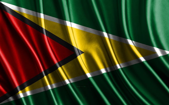 ガイアナの国旗, 4k, 絹の 3d 旗, 南アメリカの国, ガイアナの日, 3dファブリックウェーブ, ガイアナの旗, 絹の波状の旗, コロンビアの旗, ガイアナの国のシンボル, ガイアナ, 南アメリカ