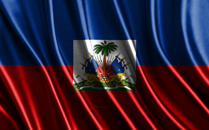 علم هايتي, 4k, أعلام الحرير 3d, دول أمريكا الشمالية, يوم هايتي, موجات نسيجية ثلاثية الأبعاد, أعلام متموجة من الحرير, الرموز الوطنية الهايتية, هايتي, أمريكا الشمالية