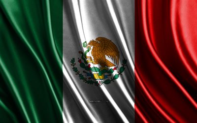 علم المكسيك, 4k, أعلام الحرير 3d, دول أمريكا الشمالية, يوم المكسيك, موجات نسيجية ثلاثية الأبعاد, العلم المكسيكي, أعلام متموجة من الحرير, الرموز الوطنية المكسيكية, المكسيك, أمريكا الشمالية