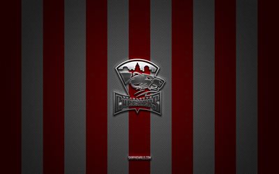 logotipo de charlotte checkers, equipo de hockey americano, ahl, fondo de carbono blanco rojo, emblema de charlotte checkers, hockey, charlotte checkers, ee uu, logotipo de metal plateado de charlotte checkers