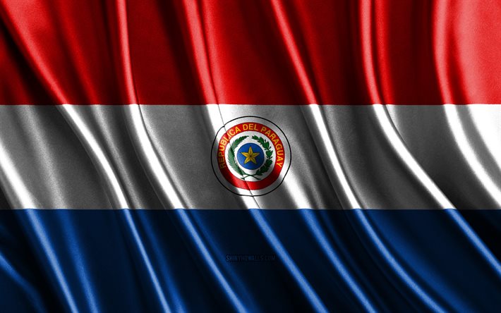 Flag of Paraguay, 4k, silk 3D flags, Countries of South America, Day of Paraguay, 3D fabric waves, Paraguayan flag, silk wavy flags, Paraguay flag, Paraguayan national symbols, Paraguay, South America