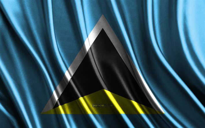 Flag of Saint Lucia, 4k, silk 3D flags, Countries of North America, Day of Saint Lucia, 3D fabric waves, Saint Lucia flag, silk wavy flags, North American countries, Saint Lucia national symbols, Saint Lucia, North America