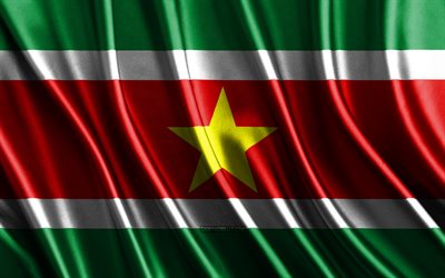 Flag of Suriname, 4k, silk 3D flags, Countries of South America, Day of ParaguaSurinamey, 3D fabric waves, Surinamese flag, silk wavy flags, Suriname flag, Surinamese national symbols, Suriname, South America