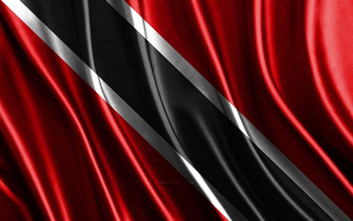 bandiera di trinidad e tobago, 4k, bandiere di seta 3d, paesi del nord america, giornata di trinidad e tobago, onde in tessuto 3d, bandiere ondulate di seta, simboli nazionali di trinidad e tobago, trinidad e tobago