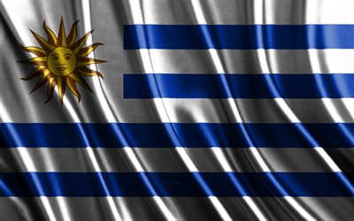 Flag of Uruguayan, 4k, silk 3D flags, Countries of South America, Day of Uruguay, 3D fabric waves, Uruguayan flag, silk wavy flags, Uruguay flag, Uruguayan national symbols, Uruguay, South America
