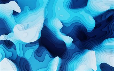 خلفيات زرقاء ثلاثية الأبعاد, 4k, أنماط متموجة, موجات ثلاثية الأبعاد, خلاق, عمل فني, موجات ثلاثية الأبعاد زرقاء, خلفيات 3d متموجة