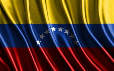 bandeira da venezuela, 4k, bandeiras 3d de seda, países da américa do sul, dia da venezuela, ondas de tecido 3d, bandeira venezuelana, bandeiras onduladas de seda, símbolos nacionais venezuelanos, venezuela, américa do sul