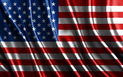 アメリカの国旗, 4k, 絹の 3d 旗, 北米の国, アメリカの日, 3dファブリックウェーブ, 米国旗, 絹の波状の旗, 北米諸国, 米国の国のシンボル, アメリカ合衆国, 北米