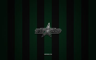 texas stars logosu, amerikan hokey takımı, ahl, yeşil siyah karbon arka plan, texas stars amblemi, hokey, texas stars, abd, texas stars gümüş metal logosu