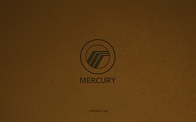 logo de mercure, 4k, logos de voitures, emblème de mercure, texture de pierre brune, mercure, marques de voitures populaires, signe de mercure, fond de pierre brune