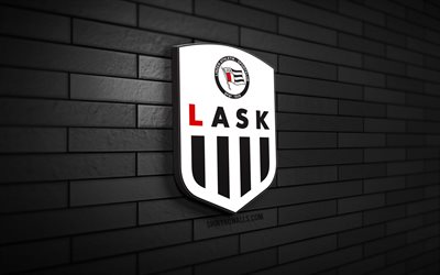 logo lask 3d, 4k, mur de briques noir, bundesliga autrichienne, football, club de football autrichien, logo lask, emblème lask, lask, logo sportif, lask fc