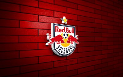 red bull salzburg 3d logo, 4k, kırmızı brickwall, avusturya bundesliga, futbol, ​​avusturya futbol kulübü, red bull salzburg logo, red bull salzburg amblemi, rb salzburg, spor logosu, fc red bull salzburg
