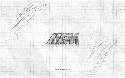M-sport sketch logo, 4K, checkered paper background, M-sport black logo, cars brands, logo sketches, M-sport logo, pencil drawing, M-sport