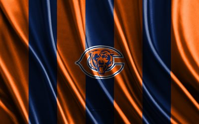 4k, Chicago Bears, NFL, blue orange silk texture, Dallas Cowboys flag, American football team, American football, silk flag, Chicago Bears emblem, USA, Chicago Bears badge