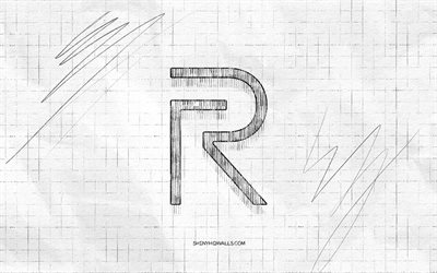 realme 스케치 로고, 4k, 체크 무늬 종이 배경, realme 블랙 로고, 브랜드, 로고 스케치, realme 로고, 연필 드로잉, 진짜 나