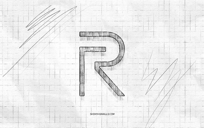 Realme sketch logo, 4K, checkered paper background, Realme black logo, brands, logo sketches, Realme logo, pencil drawing, Realme
