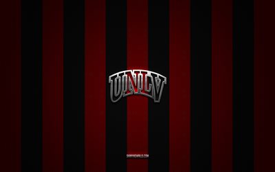 UNLV Rebels logo, American football team, NCAA, red black carbon background, UNLV Rebels emblem, American football, UNLV Rebels, USA, UNLV Rebels silver metal logo