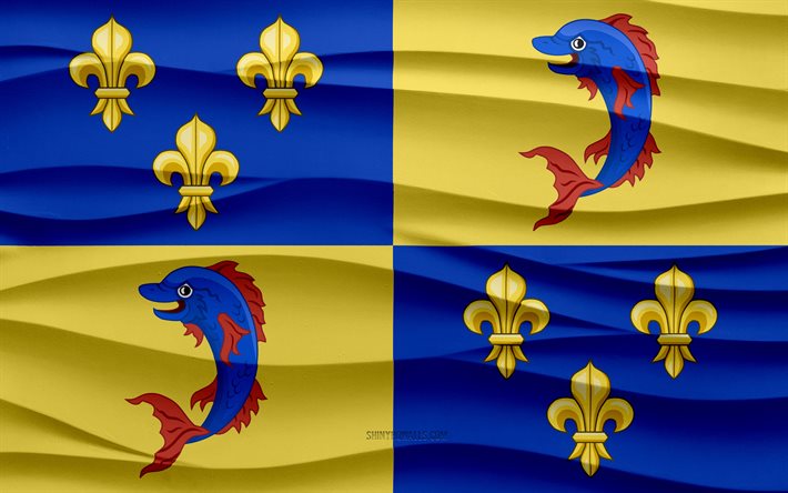 4k, ドフィネの旗, 3 d 波石膏背景, 3 d 波テクスチャ, フランスの国のシンボル, ドフィネの日, フランスの州, 3 d のドーフィン フラグ, ドフィネ, フランス