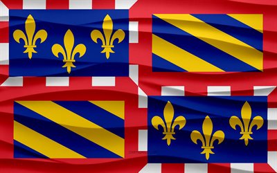 4k, bandeira da borgonha, fundo de gesso de ondas 3d, textura de ondas 3d, símbolos nacionais franceses, dia da borgonha, província da frança, bandeira 3d da borgonha, borgonha, frança