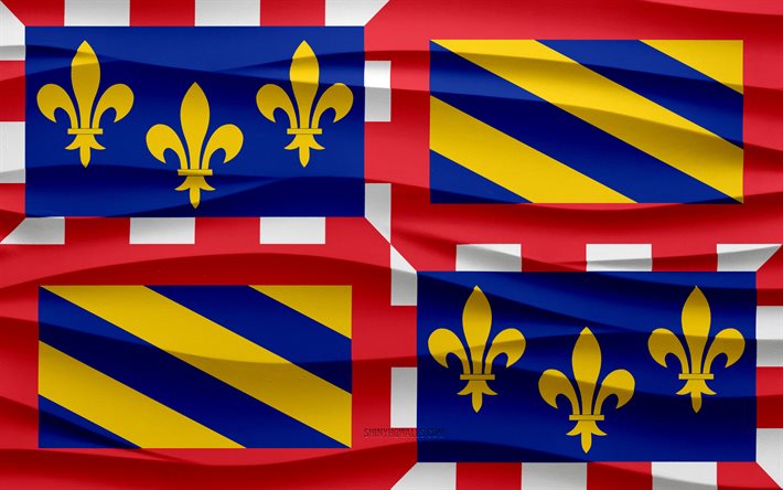 4k, ブルゴーニュの旗, 3 d 波石膏背景, 3 d 波テクスチャ, フランスの国のシンボル, ブルゴーニュの日, フランスの州, 3 d のブルゴーニュの旗, ブルゴーニュ, フランス