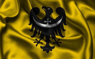 niederschlesische flagge, 4k, polnische woiwodschaften, satinflaggen, tag von niederschlesien, flagge von niederschlesien, gewellte satinflaggen, woiwodschaften von polen, niederschlesien, polen