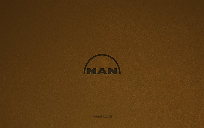 man-logo, 4k, autologos, man-emblem, braune steinstruktur, man, beliebte automarken, man-schild, brauner steinhintergrund