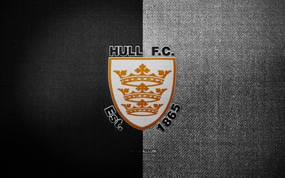 Hull FC badge, 4k, black white fabric background, EFL Championship, Hull FC logo, Hull FC emblem, sports logo, english football club, Hull, soccer, football, Hull FC