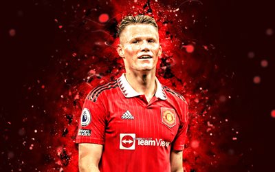 Scott McTominay, 4k, red abstract background, Manchester United FC, red neon lights, Premier League, scottish footballers, Scott McTominay 4K, soccer, football, Scott McTominay Manchester United, Man United