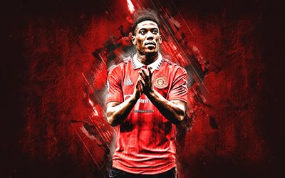 Anthony Martial, Manchester United FC, portrait, french football player, red stone background, football, Premier league, England