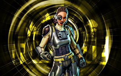 Steelsight, 4k, yellow abstract background, Fortnite, abstract rays, Steelsight Skin, Fortnite Steelsight Skin, Fortnite characters, Steelsight Fortnite