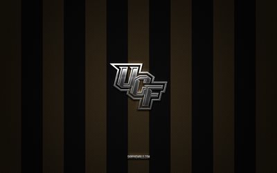 UCF Knights logo, American football team, NCAA, black gold carbon background, UCF Knights emblem, American football, UCF Knights, USA, UCF Knights silver metal logo